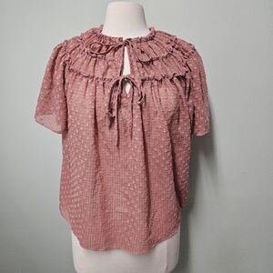 By The River Babydoll Romantlic Flowy Top Dotted Swiss Whimsy Rose Pink